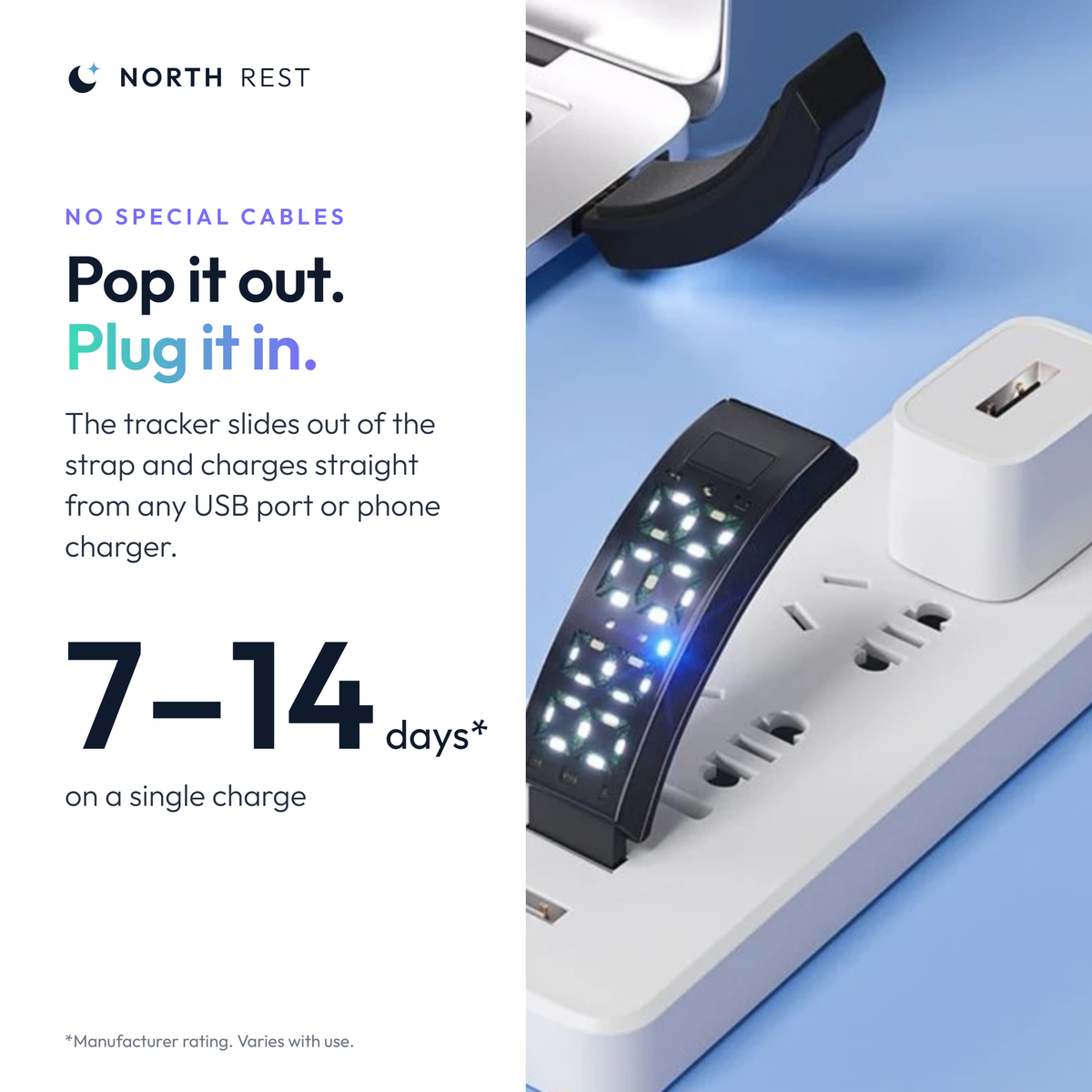 DawnBand charges from any USB port