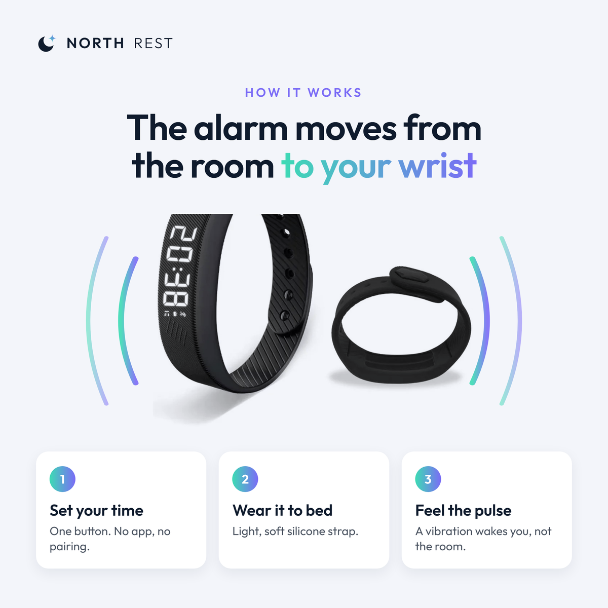 How DawnBand works: set your time, wear it to bed, feel the vibration